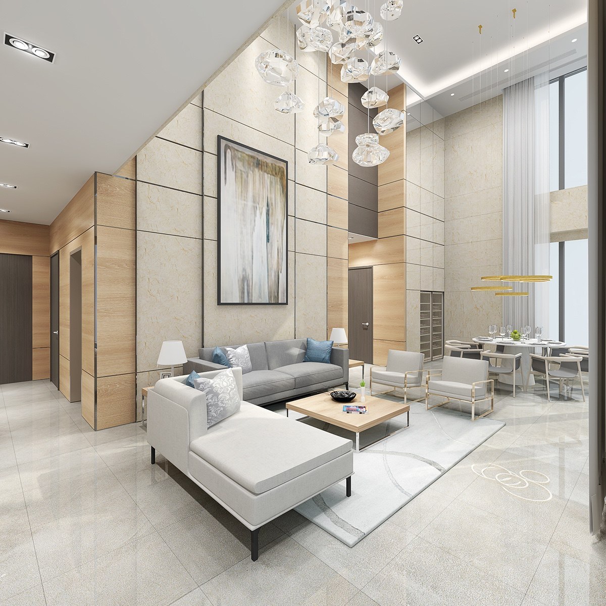 Beige luxury home interior detail for crate packing and room label planning