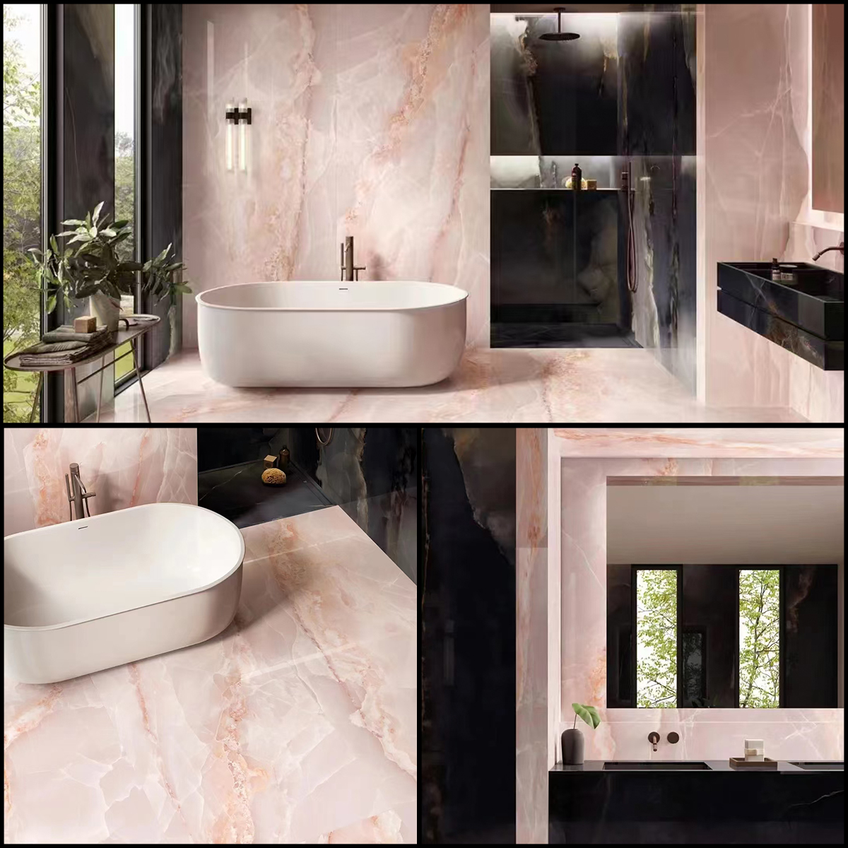 Pink Onyx slab for wall, vanity and stair