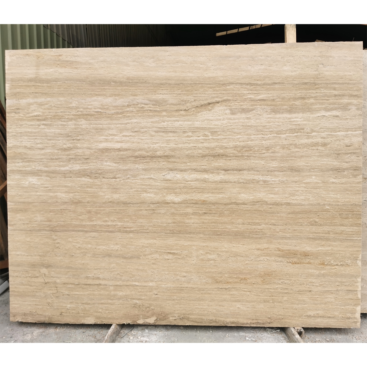Vintage Beige White travertine slab photos for beige-white tone approval, kitchen island cut-outs, side table dimensions, coffee table dimensions and export packing review.
