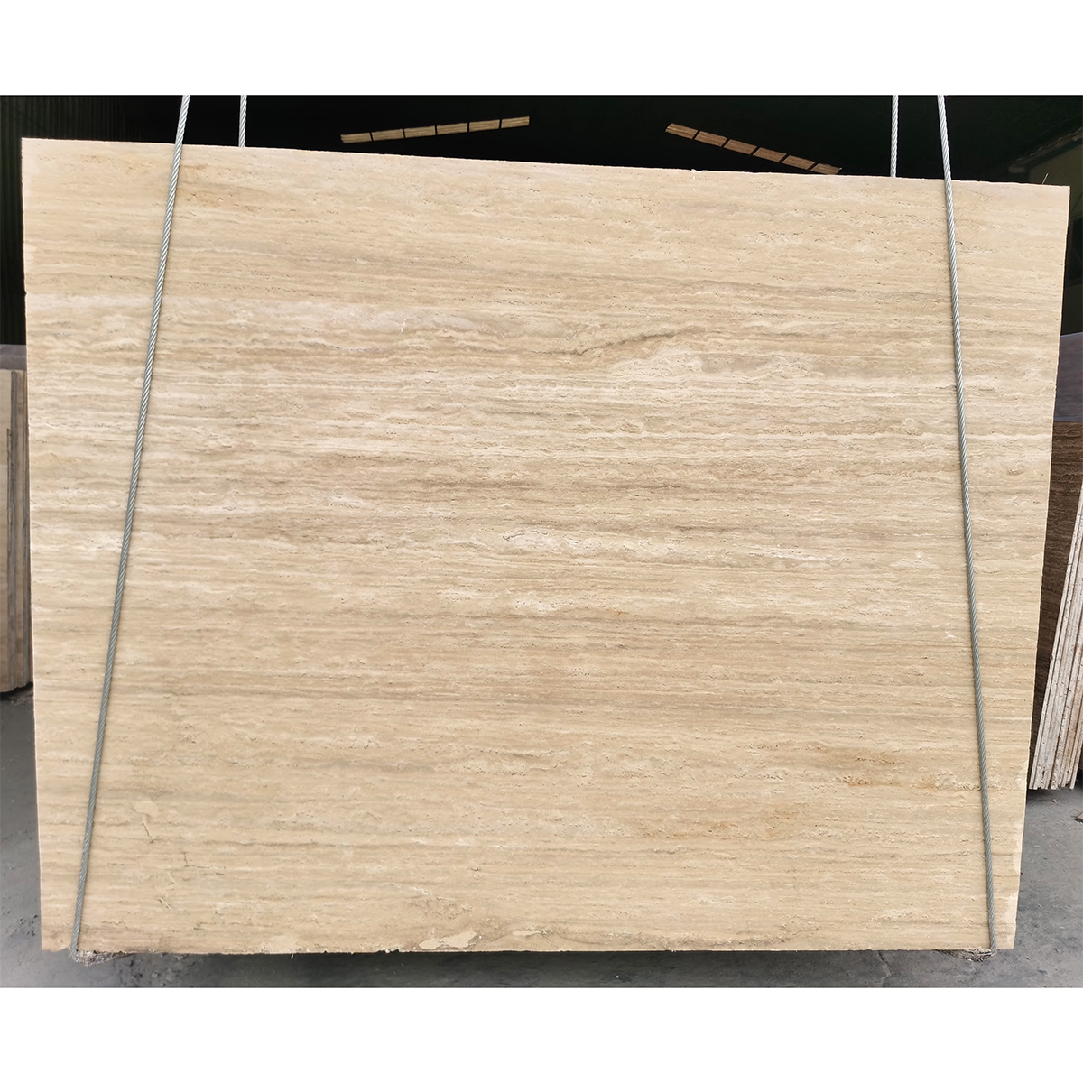 Vintage Beige White travertine slab photos for beige-white tone approval, kitchen island cut-outs, side table dimensions, coffee table dimensions and export packing review.