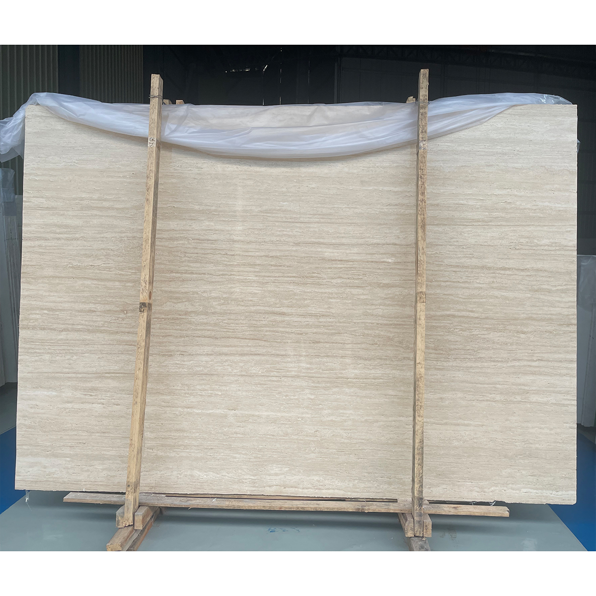 Vintage Beige White travertine slab photos for beige-white tone approval, kitchen island cut-outs, side table dimensions, coffee table dimensions and export packing review.