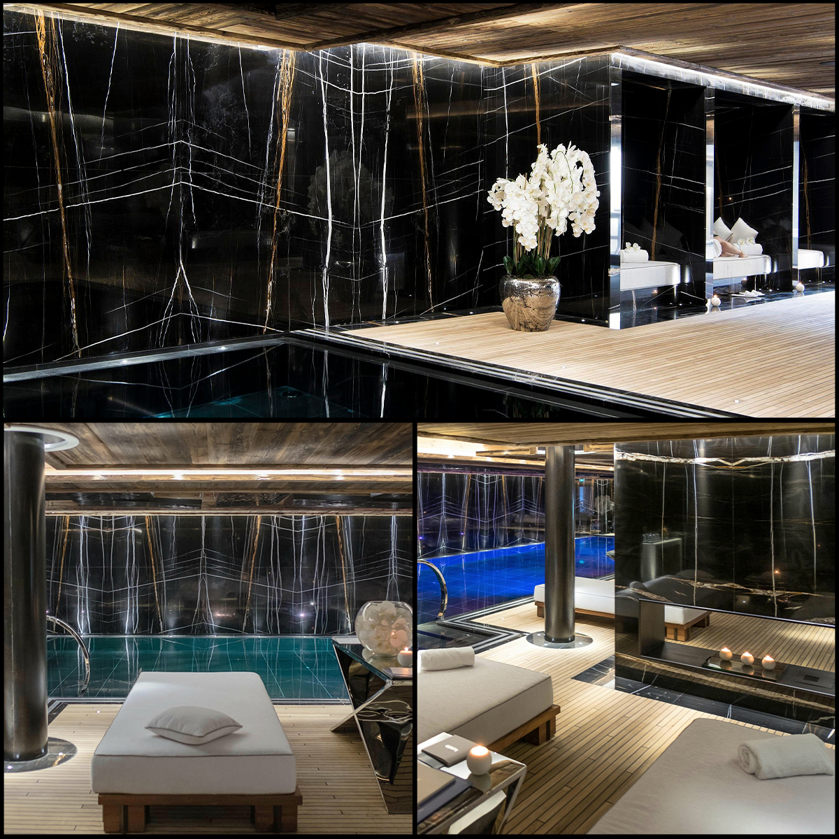 Royal Lawrence Black Golden marble slab photos for black-gold vein direction, wine bar counter drawings, hotel lobby dry lay, luxury store wall panel elevations, villa floor tile layout and export packing.