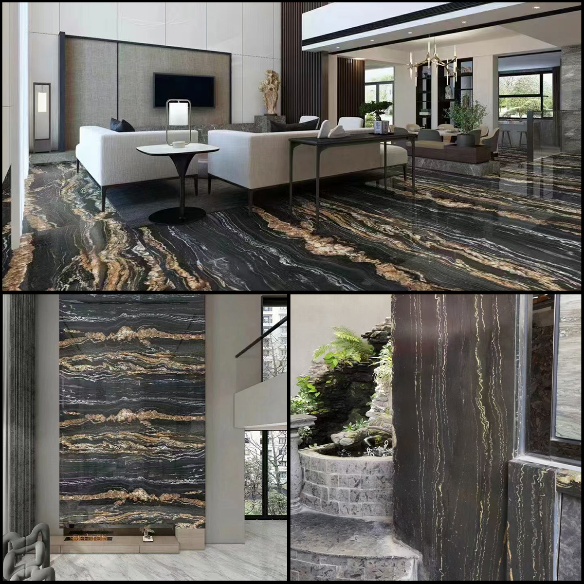 Brazilian Black Golden Flower Marble