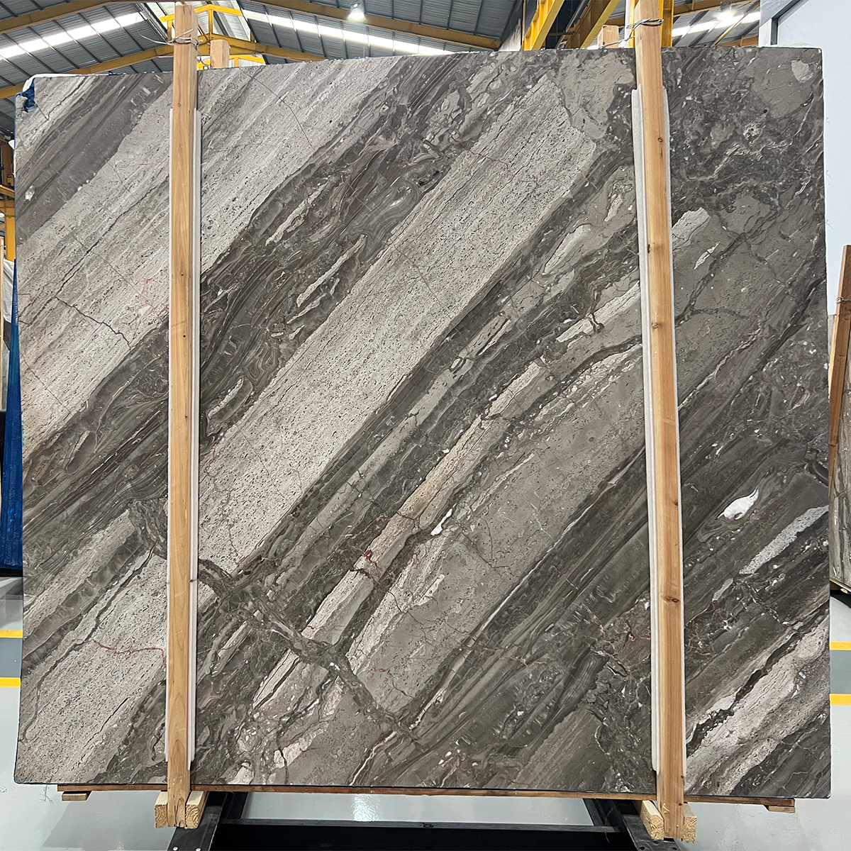 Venice Grey Brown marble slab photos for grey-brown tone approval, stair tread layout, floor tile layout, wall panel elevations, bathroom wet-area sealing, bathtub surround dimensions and export packing.