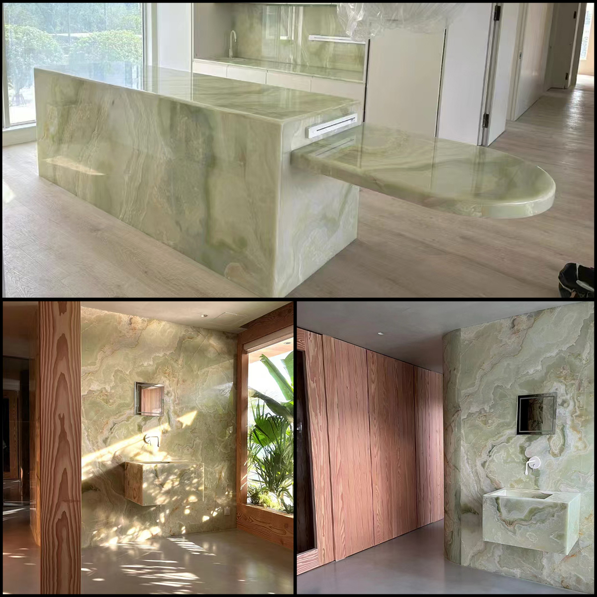 Cyan Green Onyx slab for vanity, wall and island