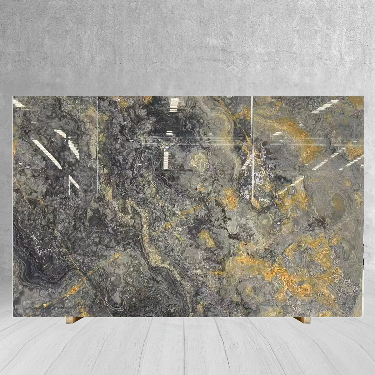 Luxury Golden Ink Onyx Slab For Kitchen Island C