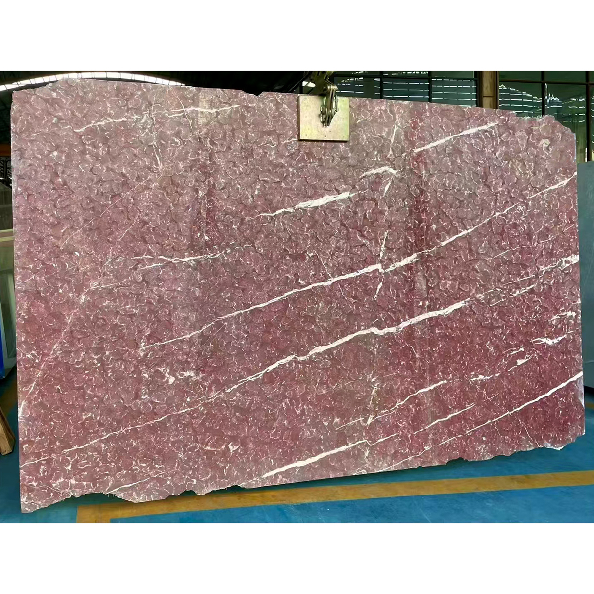Royal Red Rose marble veneer slab photos for wall decor, kitchen countertops, home furniture, red rose tone approval, finish sample, cut-to-size drawings and export packing.