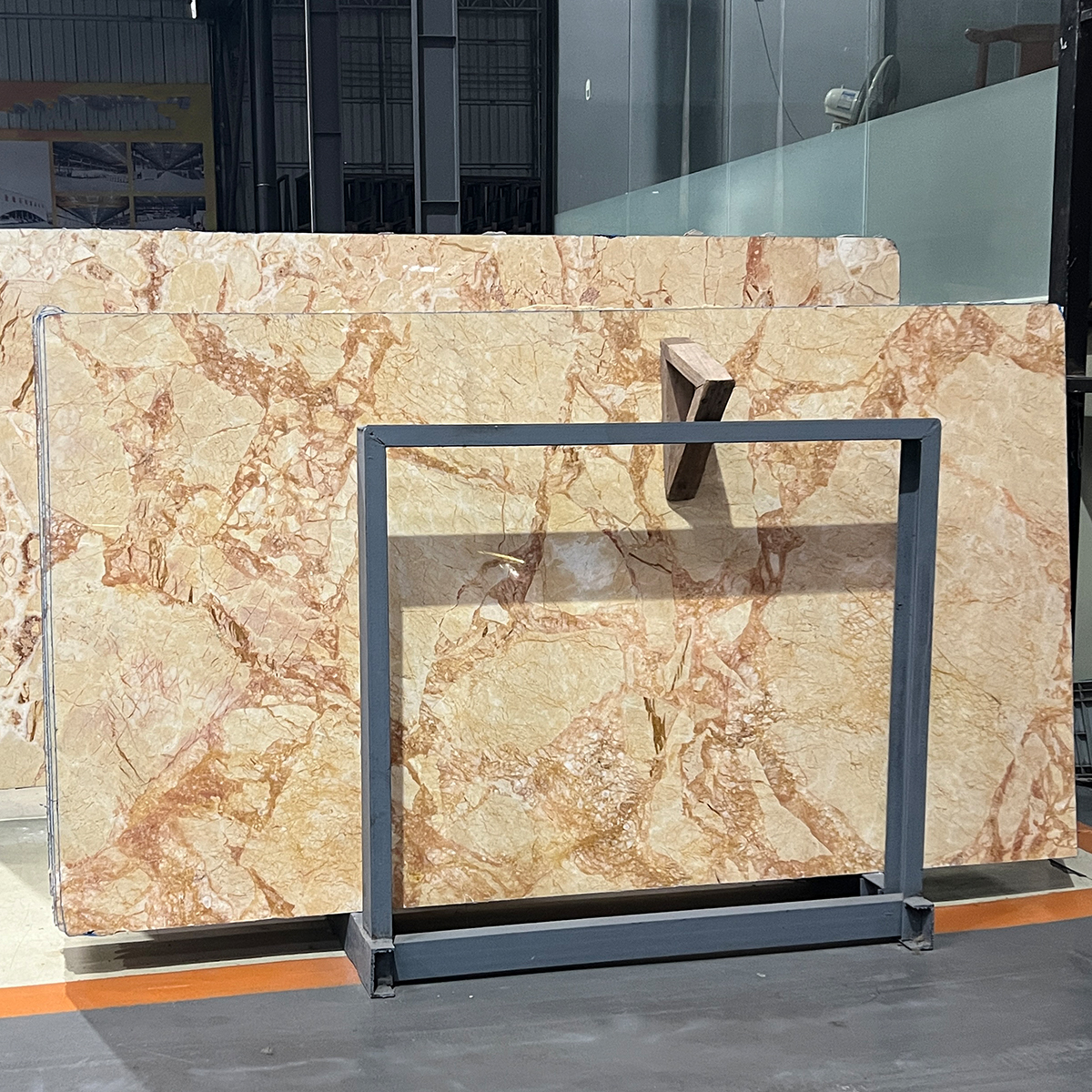 Golden Phoenix marble slab photos for kitchen countertops, wall decor, floor tiles, hotel decor, luxury showcases, finish samples, cut-to-size drawings and crate packing.