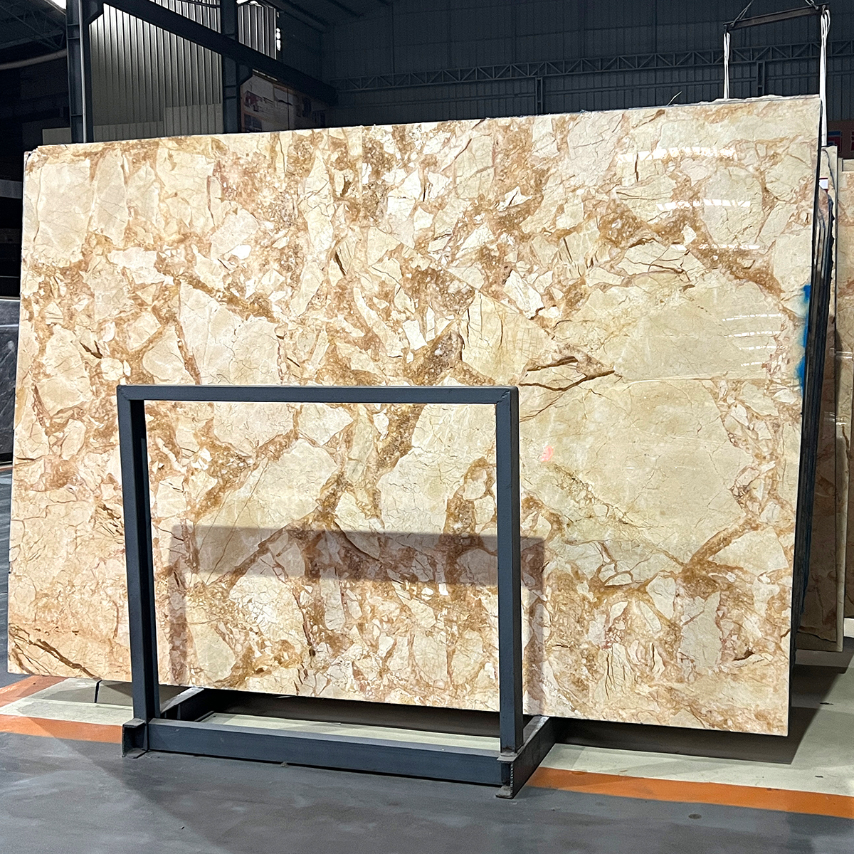 Golden Phoenix marble slab photos for kitchen countertops, wall decor, floor tiles, hotel decor, luxury showcases, finish samples, cut-to-size drawings and crate packing.
