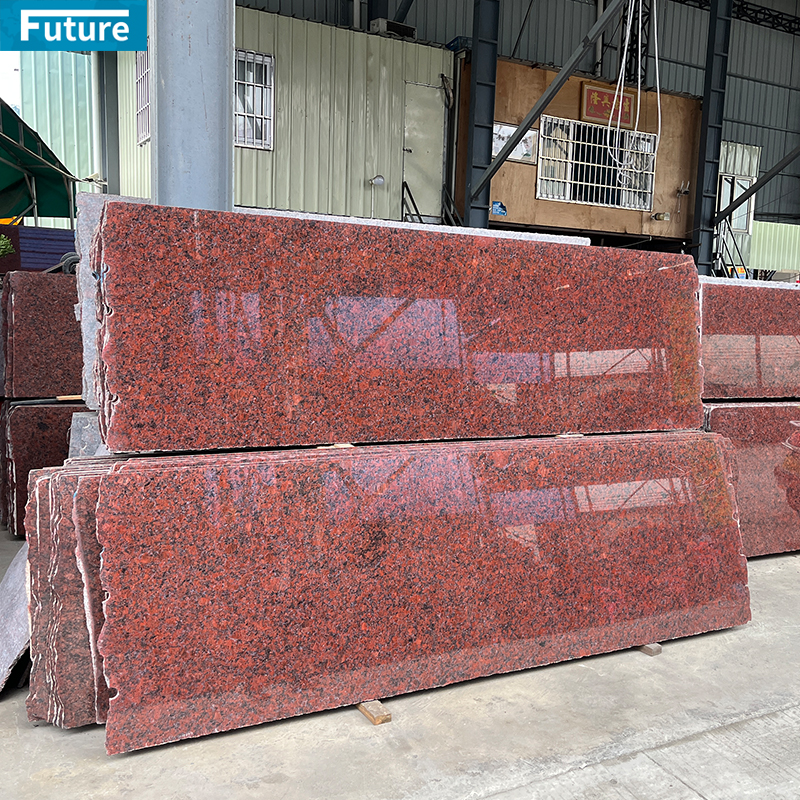 Ruby Red Granite Slab For Villa Island, Countertop, Basin, W