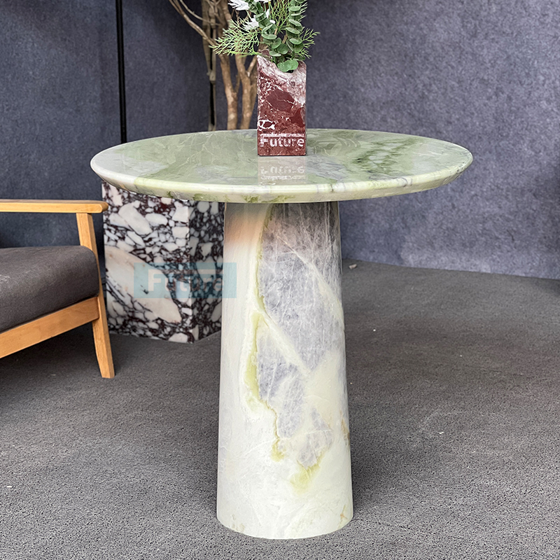 green marble side table