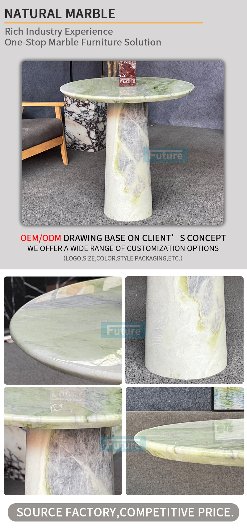 green marble side table