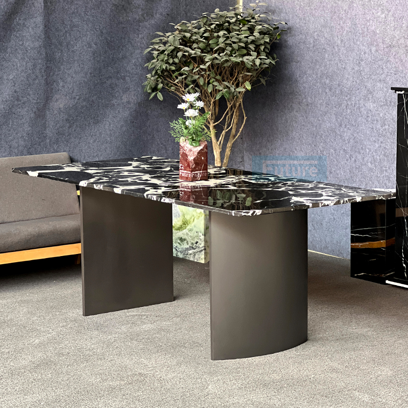 Luxury Modern Style Rectangular Calacatta Black Marble Dinin