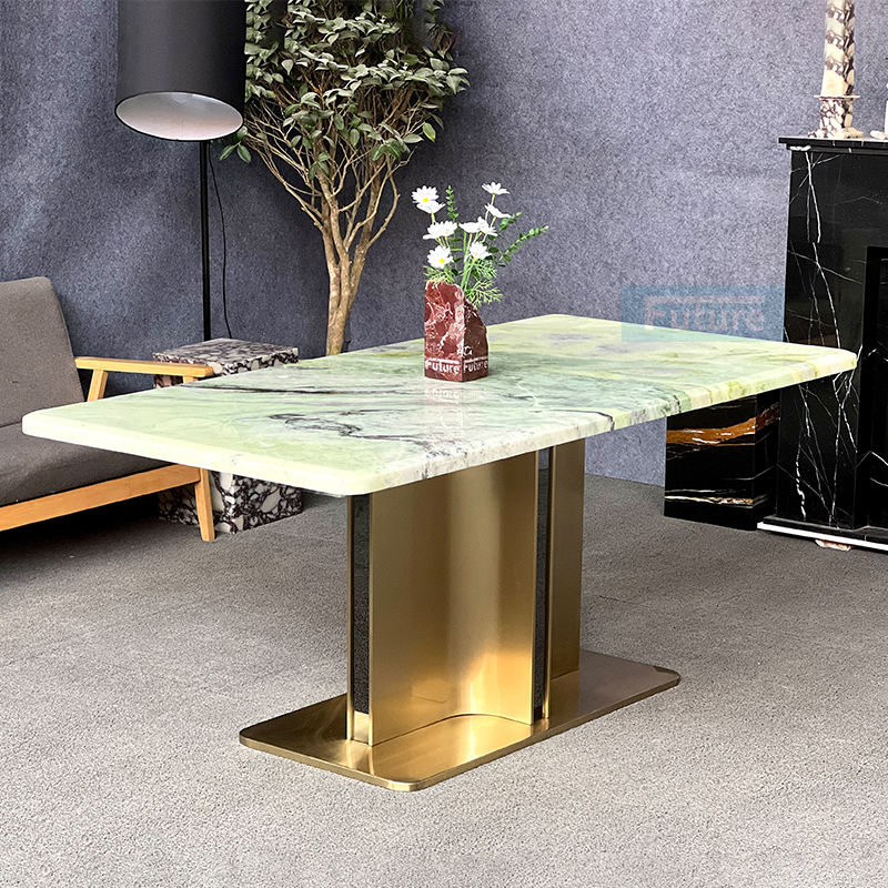 Luxury Modern Style Rectangular Fendi Green Marble Top Dinin