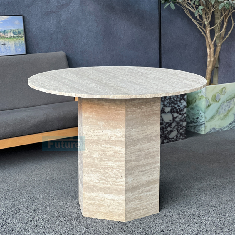 beige travertine dining table
