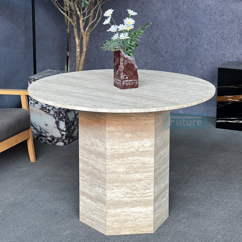 beige travertine dining table