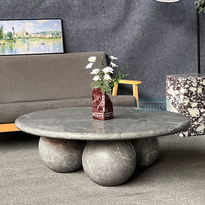 Luxury Modern Style Hermes Gray Marble Coffee Table With Rou