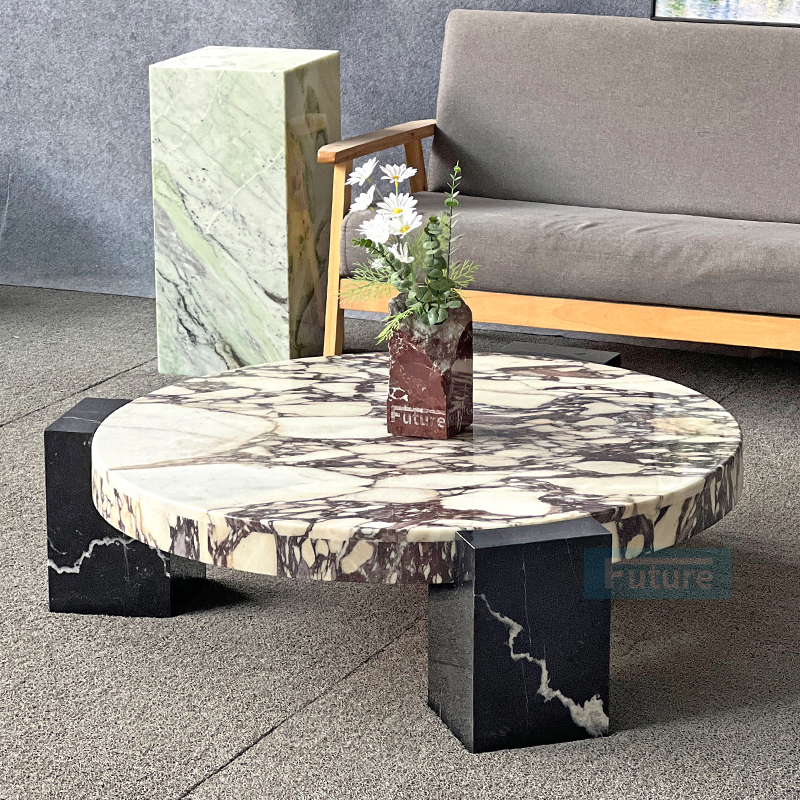 Luxury Modern Style Round Top Calacatta Viola Marble Coffee 