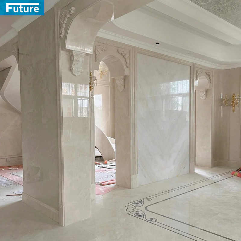 Customize Size Shape White Beige Marble Slab Tiles for Home 