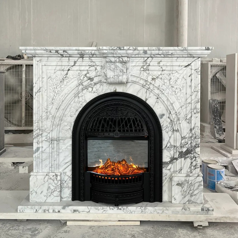 Natural Stone Custom Hand Carving Fireplace Home Livingroom 