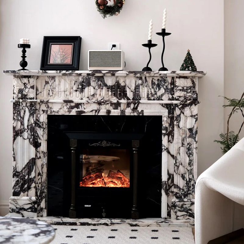 Luxury Style Natural Calacatta Viola Marble Surround Firepla