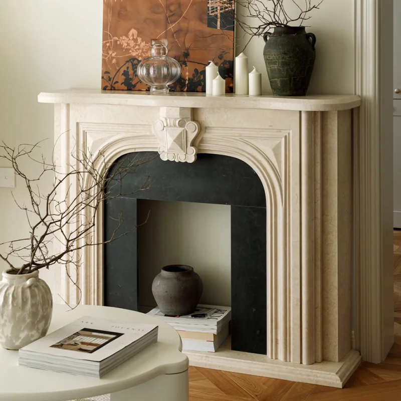 Wabi-sabi Style Indoor Natural Stone Beige Marble Surround F