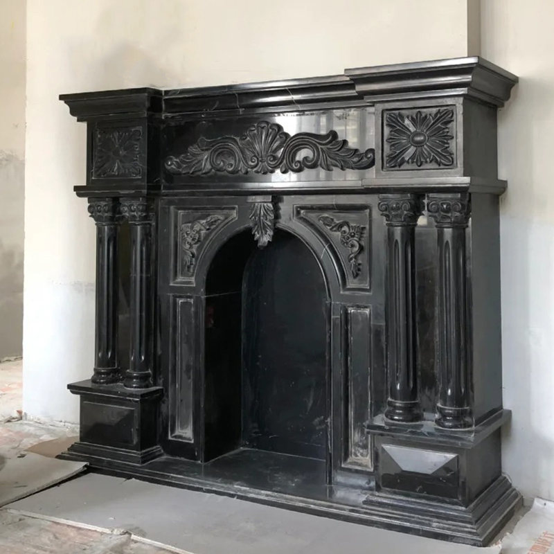 Luxury Natural Stone Wood Burning Black Marble Fireplace Sur