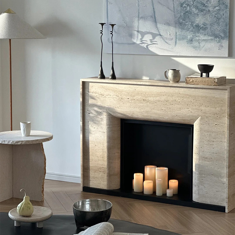 travertine fireplace
