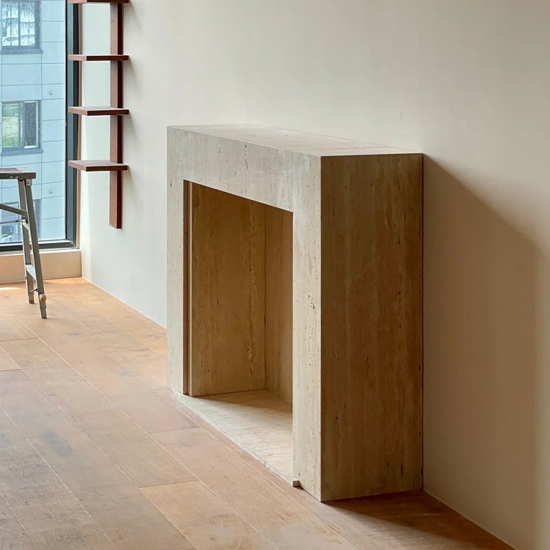 travertine fireplace