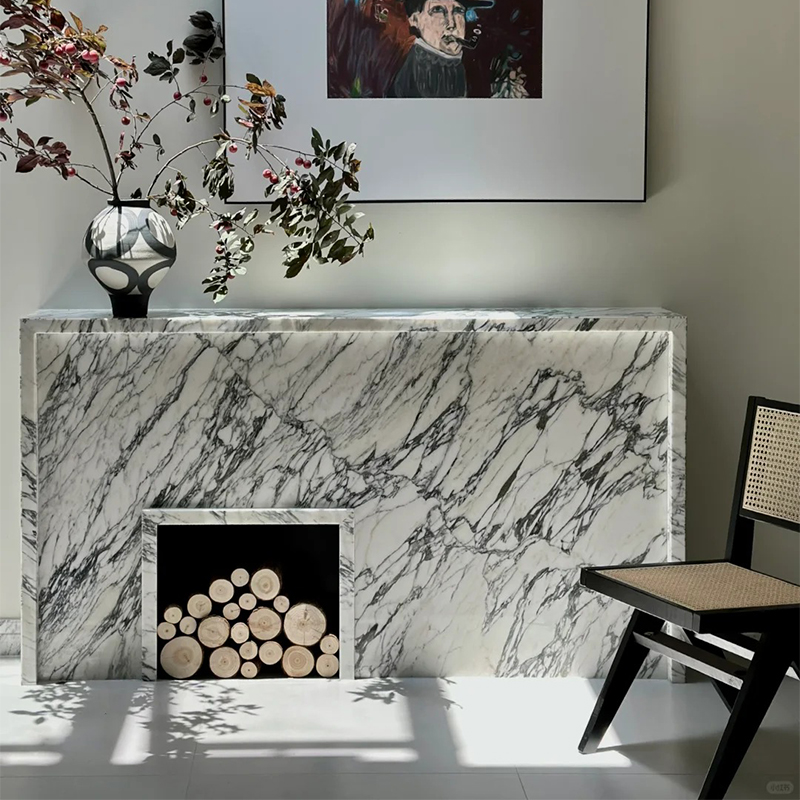 Minimalist Design Arabescato Marble Fireplace Su