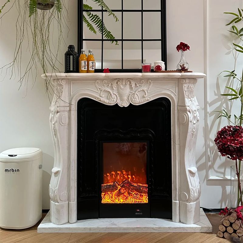 Luxury Style Natural Stone Beige Marble Fireplac