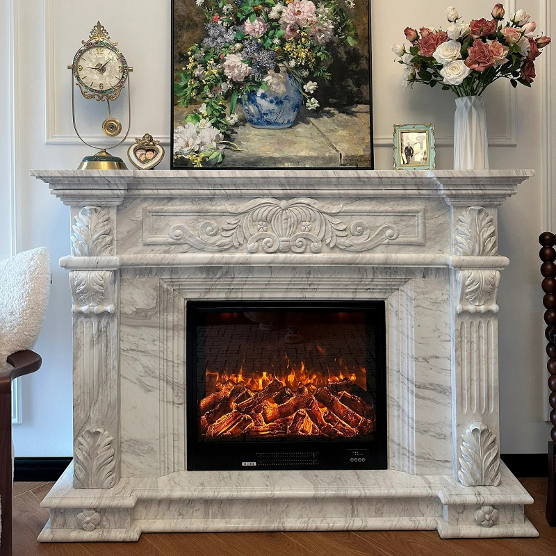 Luxury Italian Light Grey Marble Fireplace Surro
