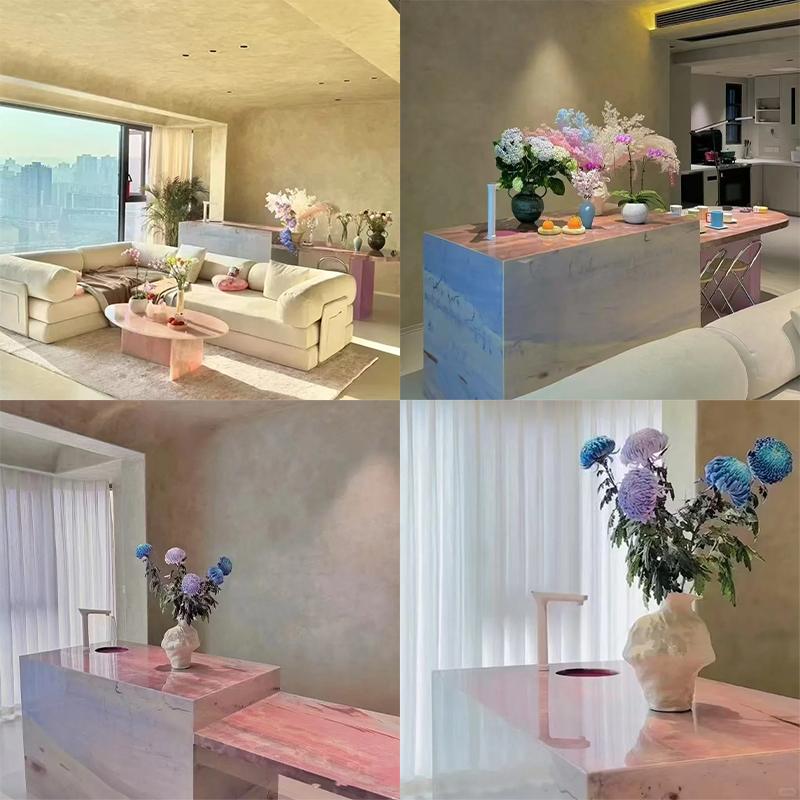 Royal Rainbow Red marble slab photos for rainbow red tone approval, wall panel elevations, floor tile layout, furniture dimensions, kitchen countertop cut-outs, bathroom vanity dimensions and export packing review.