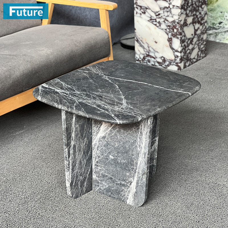 Luxury Style Hermes Light Gray Marble Side Tea Table for Liv
