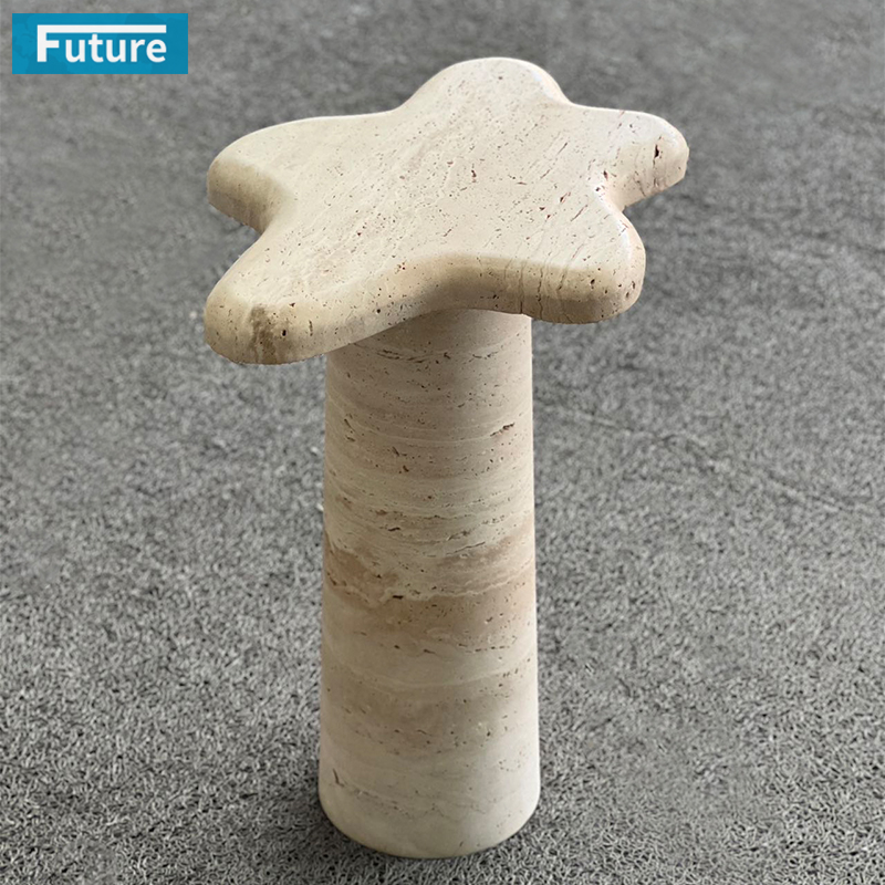 Wabi-sabi Style Berige Travertine Side Tea Table with Specia