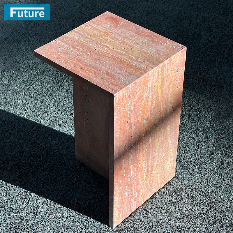 Red Travertine Side Table