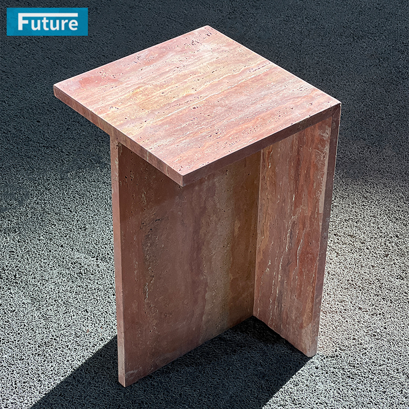 Red Travertine Side Table