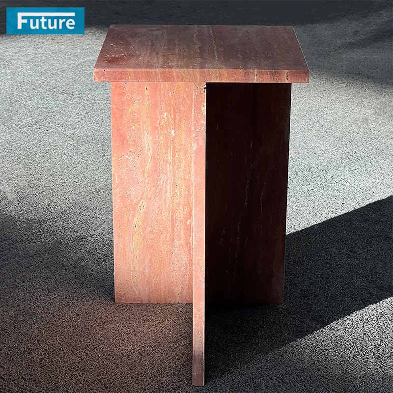 Red Travertine Side Table