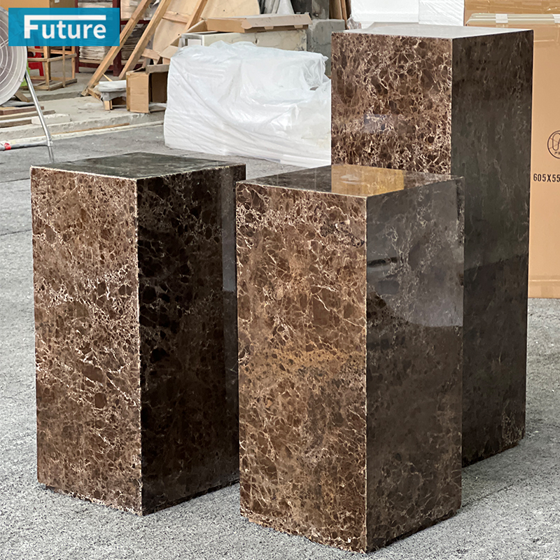 Luxury Style Cuboid Shpae Emperador Dark Brown Marble Side T