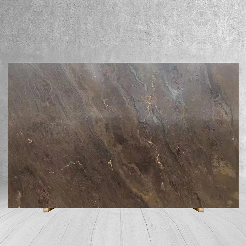 Natural Stone Brown Marble Slab with Gold Veins 