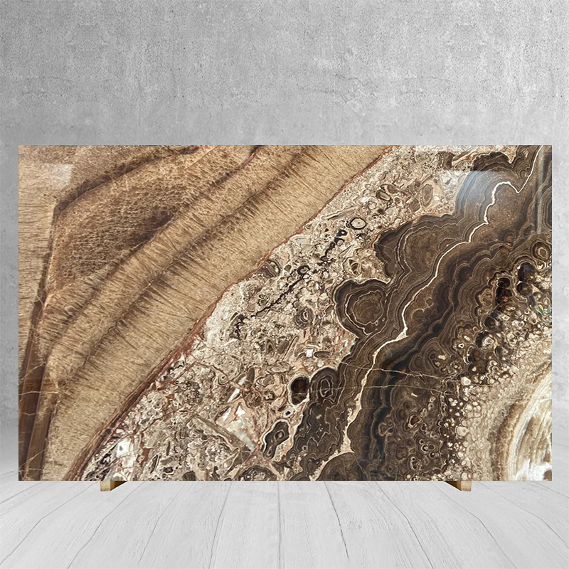 Polished Glazed Natural Stone Brwon Marble Slab 