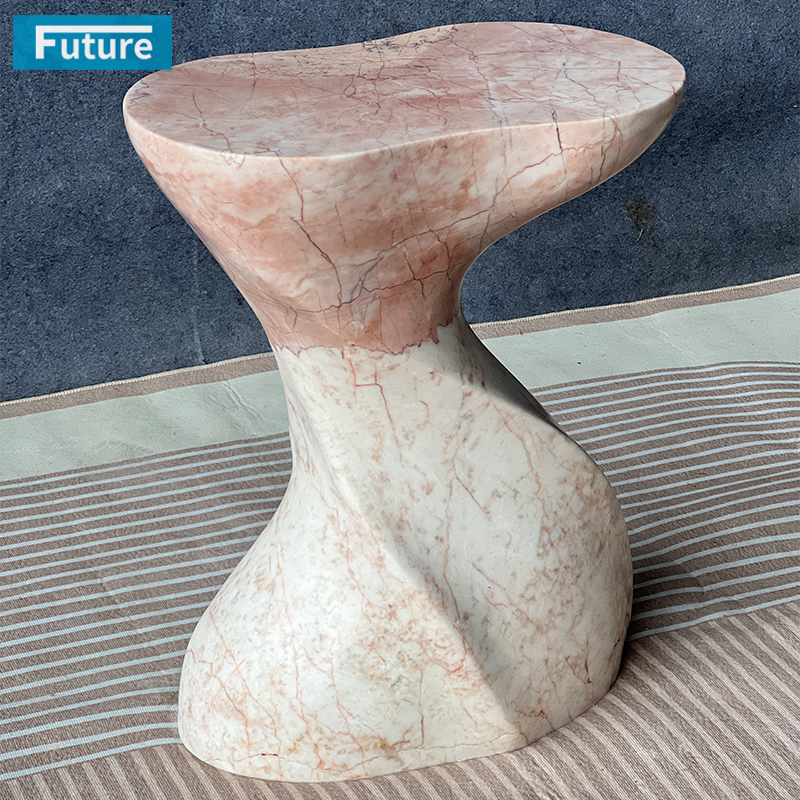 Modern Design Shape Small Size Cream Rose Marble Side Table 