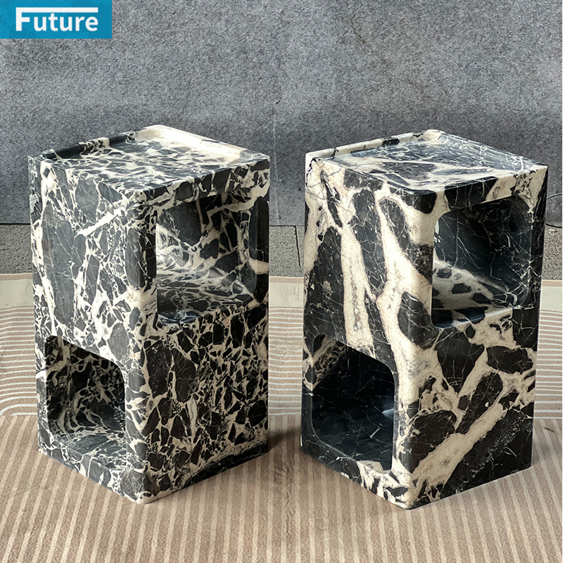 Calacatta Black Marble Side Cuboid Table for Livingroom Dini