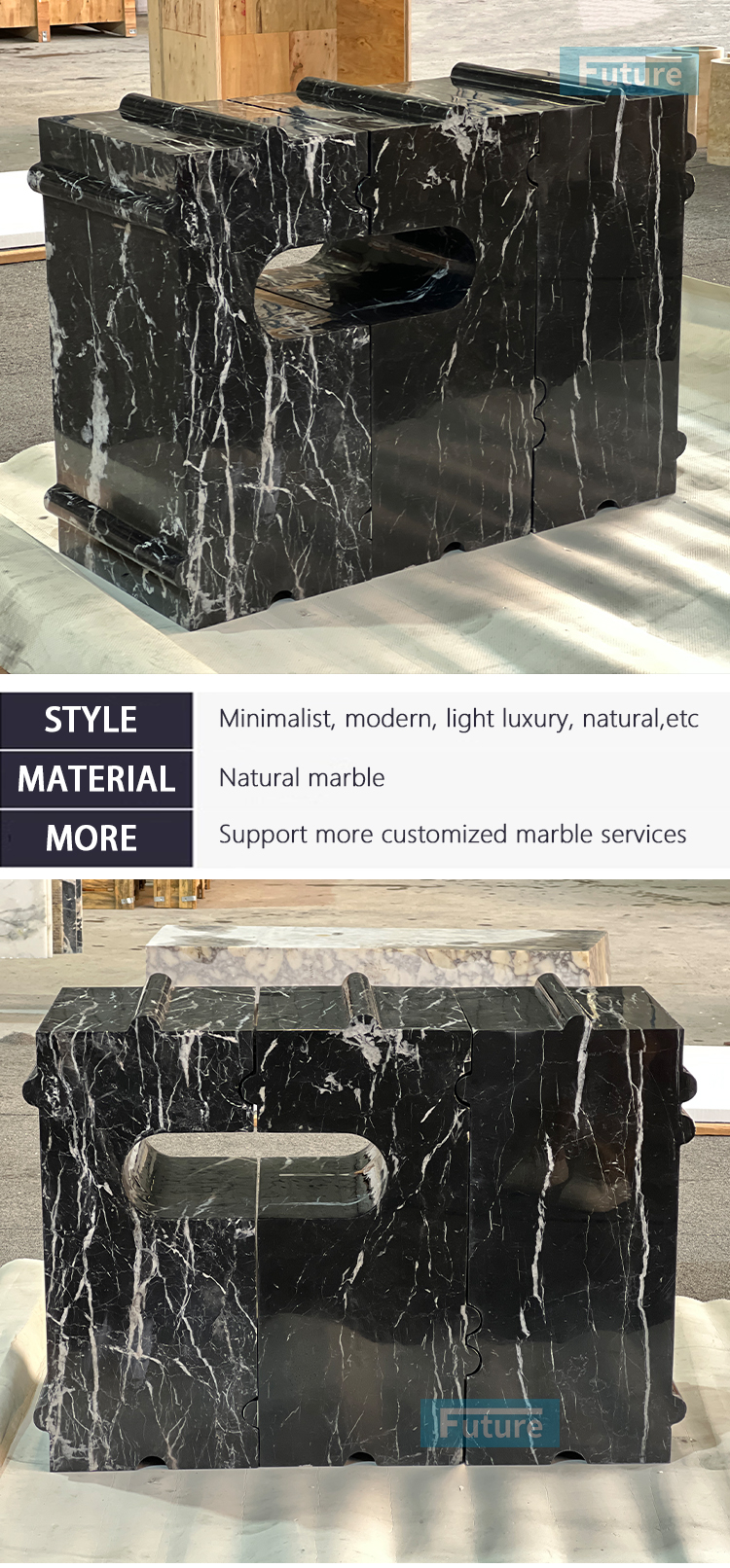 Black Marqulina Marble Side Table