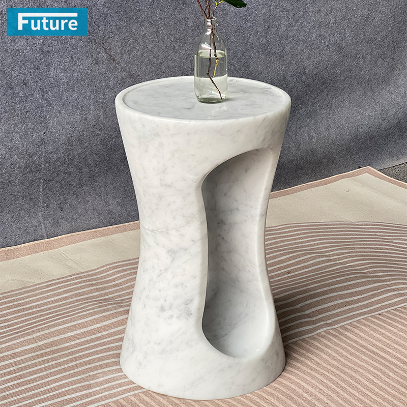 Natural Stone Round Top Carrara White Marble Side Table Tea 
