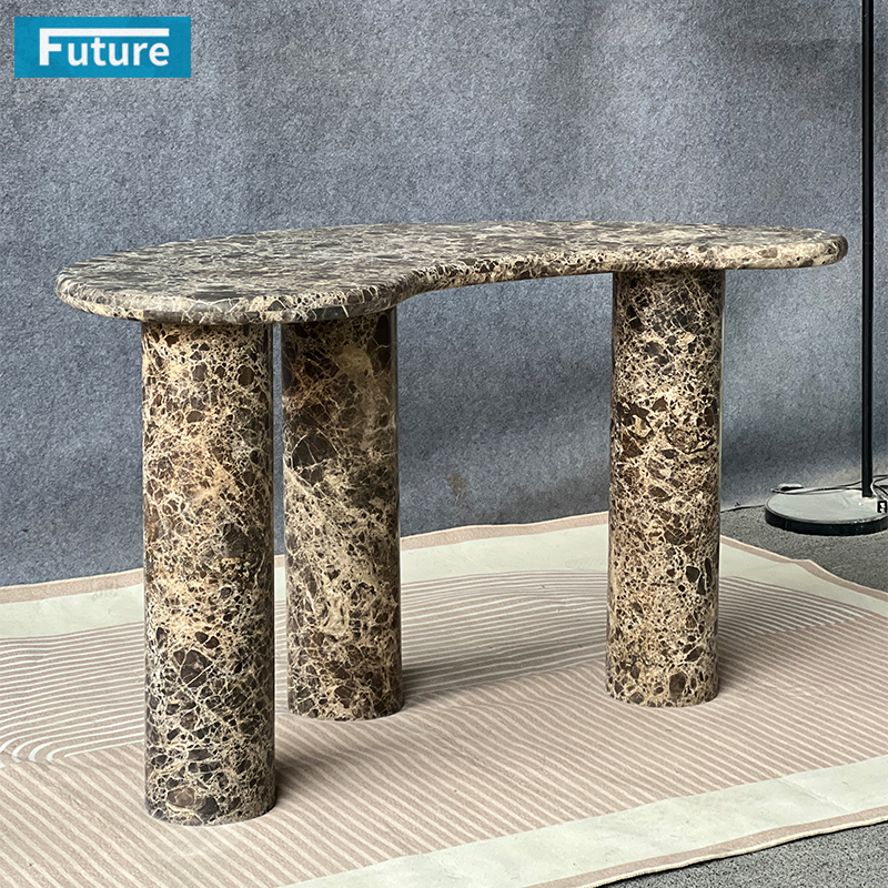 Natural Stone Dark Brown Marble Side Table Tea T