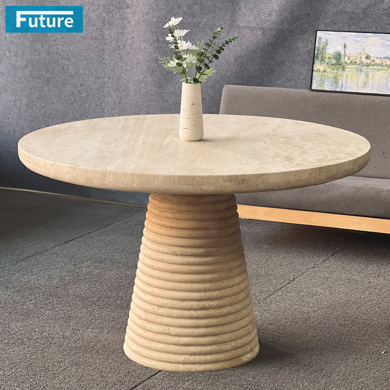 Luxury Wabi-sabi Style Round Top Beige Travertin