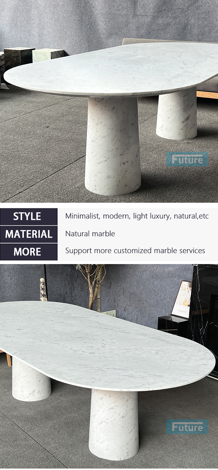 Carara White Marble Dining Table