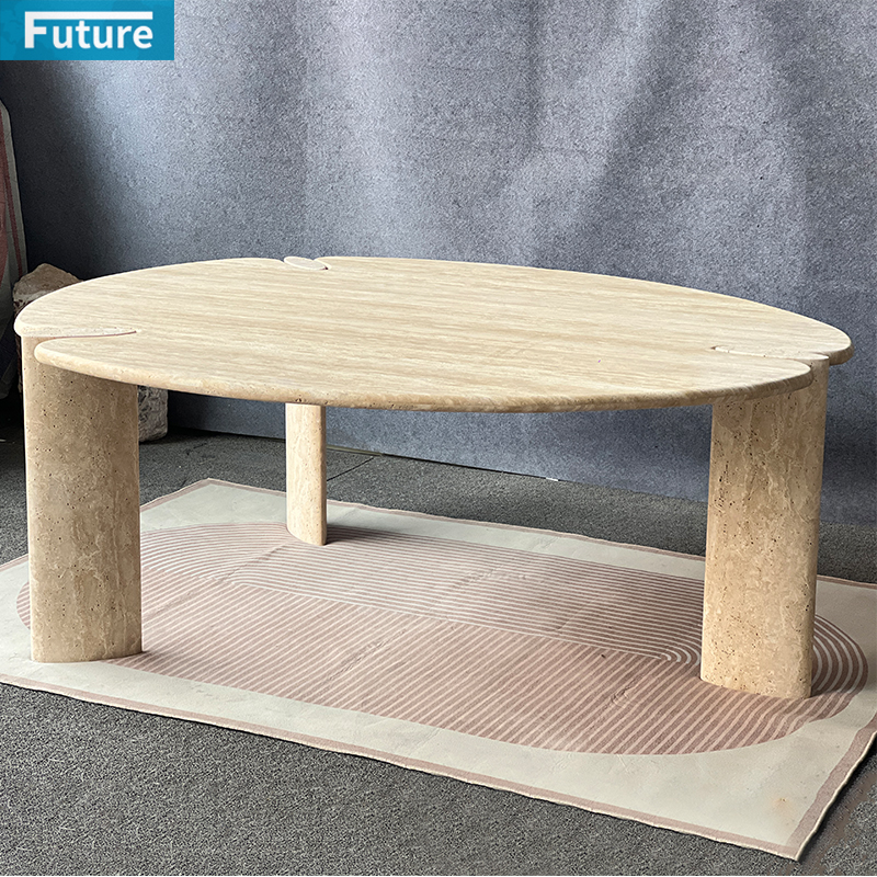 Large Size Wabi-sabi Beige Travertine Dining Tab