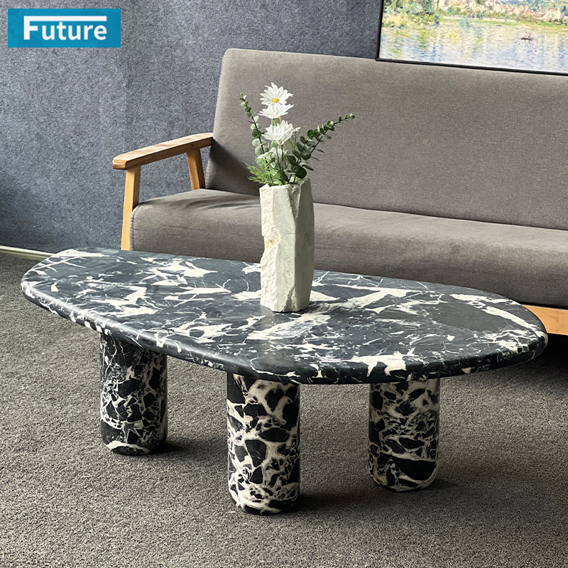 Luxury Modern Style Calacatta Black Marble Coffee Table Tea 